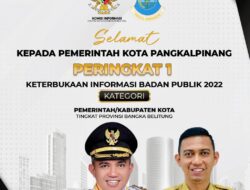 Pemkot Pangkalpinang Raih Peringkat 1 Keterbukaan Informasi Badan Publik Kategori Pemerintah Kabupaten/Kota se-Babel